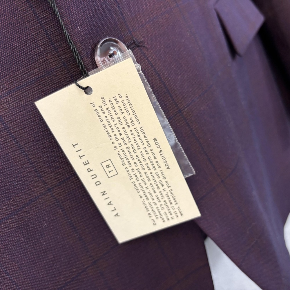 NWT Alain Dupetit Blazer Vest 2 Pc Set Mens 44S Purple Plaid Formal Suit Jacket - Picture 7 of 16